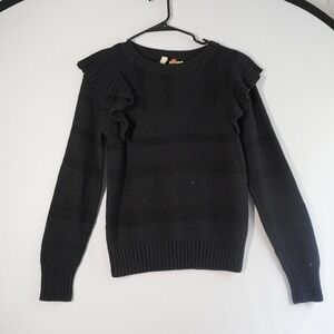 Pilcro and the Letterpress‎ Sweater S Black Ruffle Shoulder Crew Neck Knit